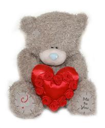 Мишка Tatty Teddy 45см - держит сердце с аппликацией из роз 