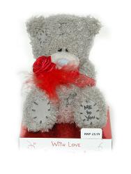 Мишка Tatty Teddy 15см - держит розу With Love (на подставке)