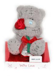 Мишка Tatty Teddy 7,5см - держит розу With Love (на подставке)